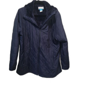 Women's Navy Quilted Jacket With Hood